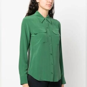 Equipment Signature Green Silk Shirt Size M